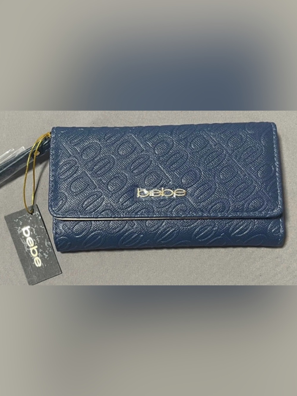 Bebe Navy Embossed Clutch Wallet with Gold Logo NWT - Picture 4 of 5